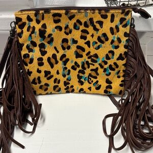 American Darling Yellow Leopard Crossbody Bag with Fringe